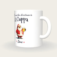 Personalised Santa With A Pint Mug, All I Want For Christmas Is A Cuppa, three-quarter view