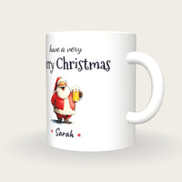 Personalised Santa With A Pint Mug, Merry Christmas, three-quarter view