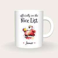 Personalised Santa With A Pint Mug, On The Nice List, front