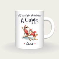 Personalised Lazy Santa Mug, All I Want For Christmas Is A Cuppa, front