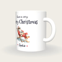 Personalised Lazy Santa Mug, Merry Christmas, three-quarter view