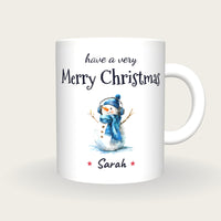 Personalised Snowman With Headphones Mug, Merry Christmas, front