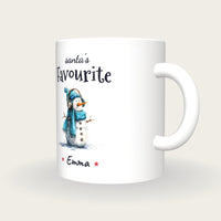 Personalised Snowman With Headphones Mug, Santa's Favourite, three-quarter view
