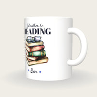 Personalised Colourful Book Stack Mug, I'd Rather Be Reading, three-quarter view