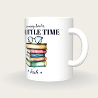 Personalised Colourful Book Stack Mug, So Many Books So Little Time, three-quarter view