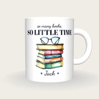 Personalised Colourful Book Stack Mug, So Many Books So Little Time, front