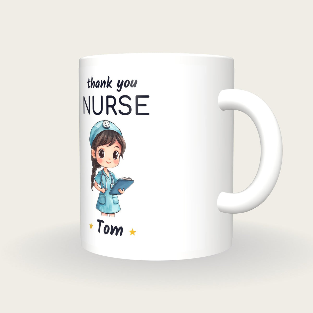 Personalised Nurse Mug, Thank You Nurse, three-quarter view