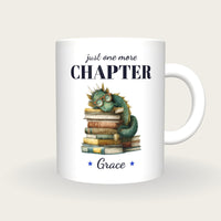 Personalised Reading Dragon Mug, Just One More Chapter, front