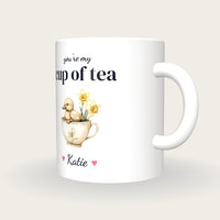 Personalised Duckling Teacup Mug, You're My Cup Of Tea, three-quarter view
