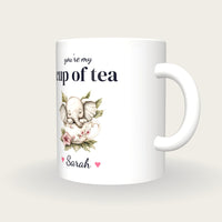 Personalised Elephant Teacup Mug, You're My Cup Of Tea, three-quarter view