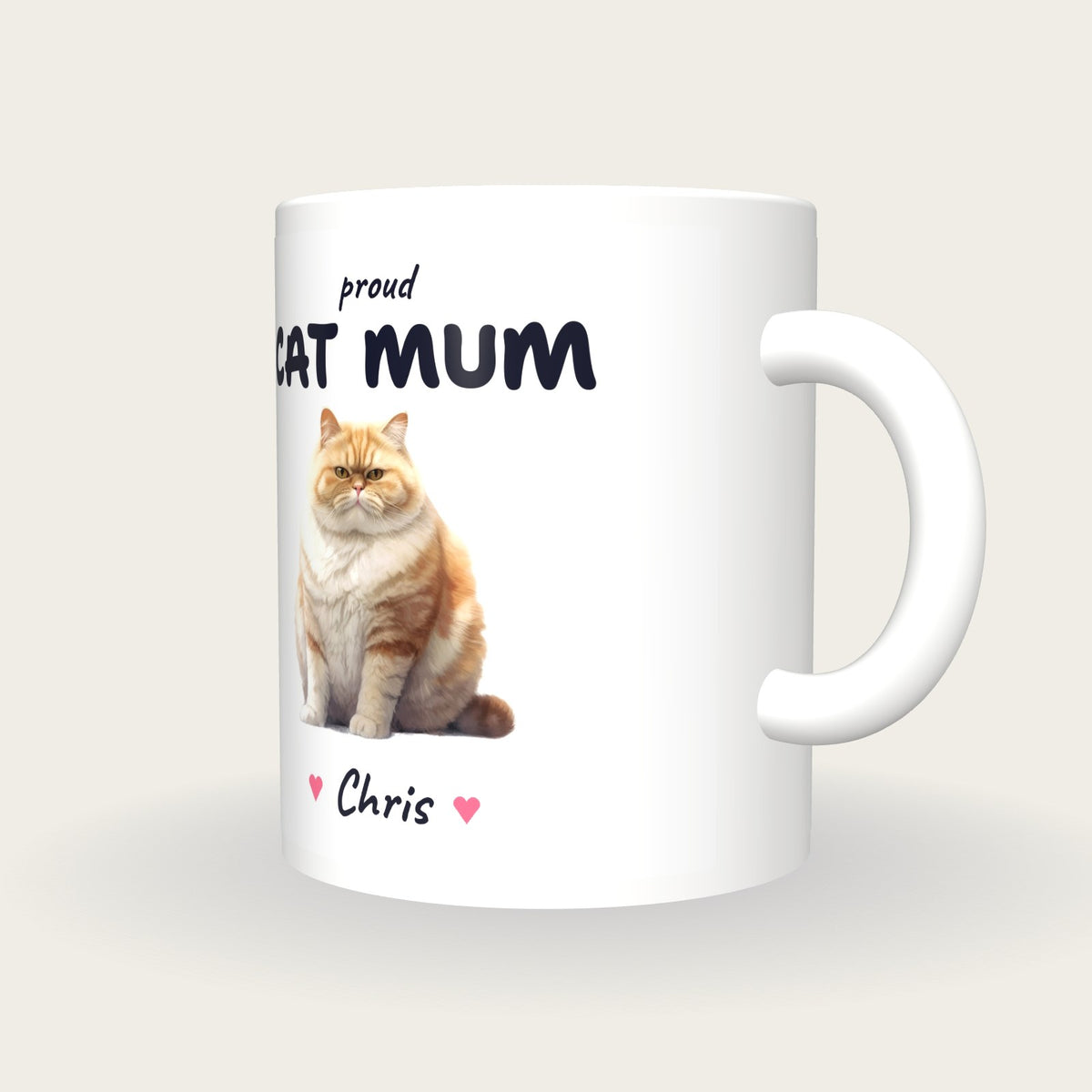 Personalised Grumpy Cat Mug, Cat Mum, three-quarter view