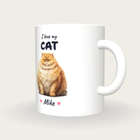 Personalised Grumpy Cat Mug, I Love My Cat, three-quarter view