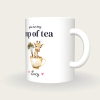 Personalised Giraffe Teacup Mug, You're My Cup Of Tea, three-quarter view