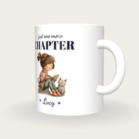 Personalised Reading With The Cat Mug, Just One More Chapter, three-quarter view