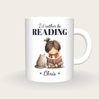 Personalised Reading With The Cat Mug, I'd Rather Be Reading, front