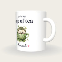 Personalised Hedgehog Teacup Mug, You're My Cup Of Tea, three-quarter view