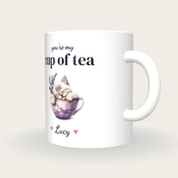 Personalised Kitten Teacup Mug, You're My Cup Of Tea, three-quarter view