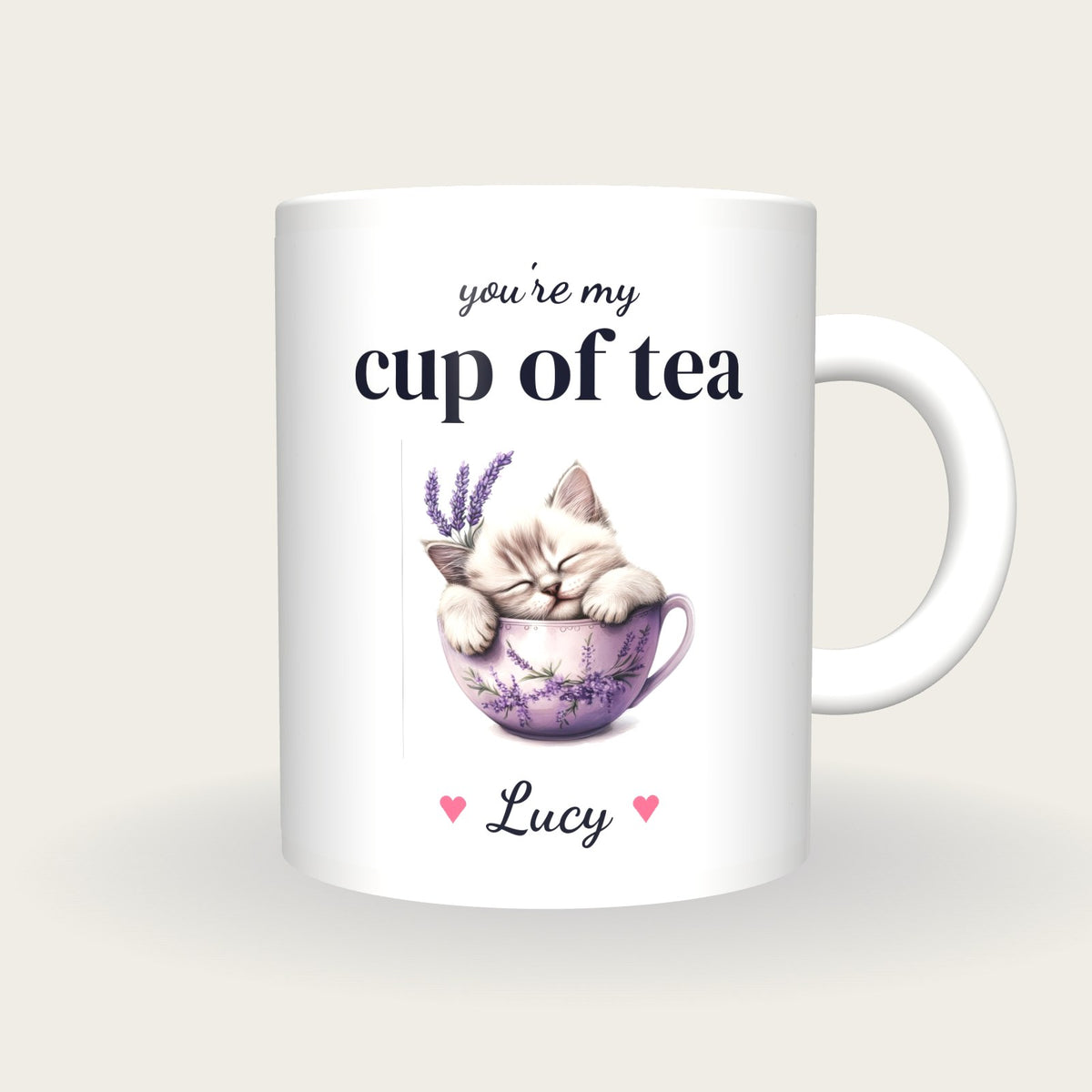 Personalised Kitten Teacup Mug, You're My Cup Of Tea, front