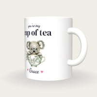 Personalised Koala Teacup Mug, You're My Cup Of Tea, three-quarter view