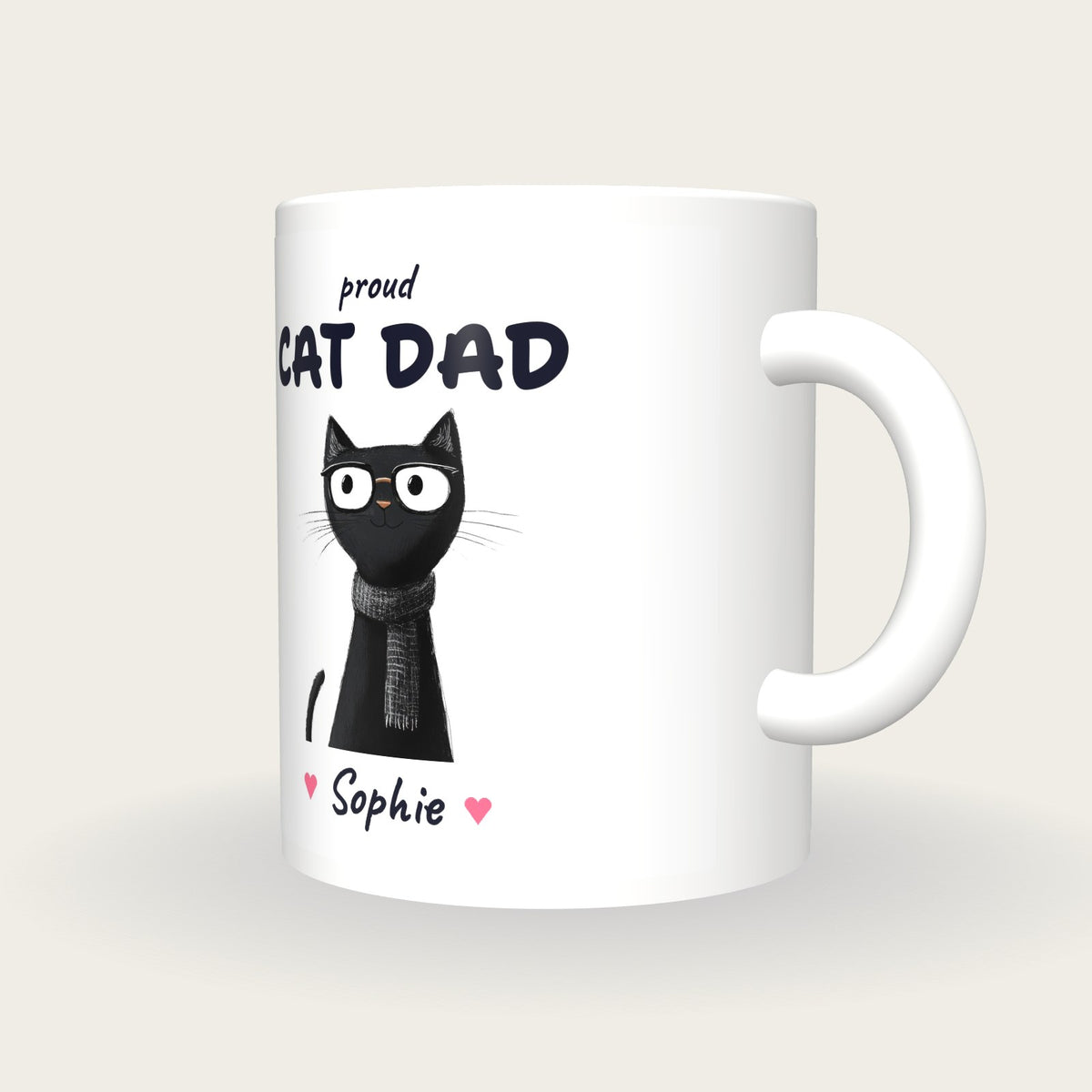 Personalised Black Cat Mug, Cat Dad, three-quarter view