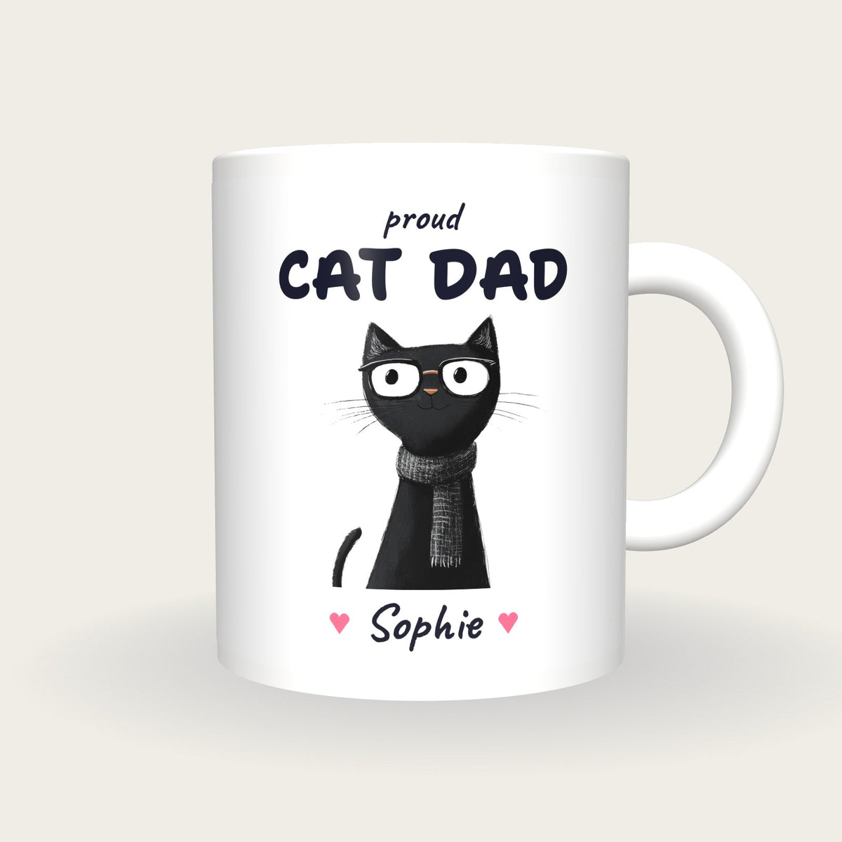 Personalised Black Cat Mug, Cat Dad, front