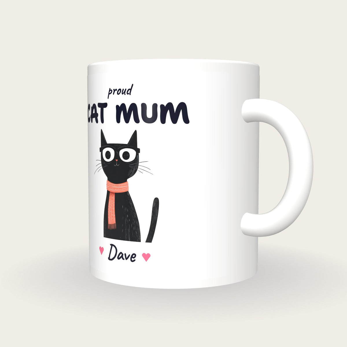Personalised Black Cat Mug, Cat Mum, three-quarter view