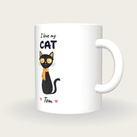 Personalised Black Cat Mug, I Love My Cat, three-quarter view