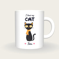 Personalised Black Cat Mug, I Love My Cat, front