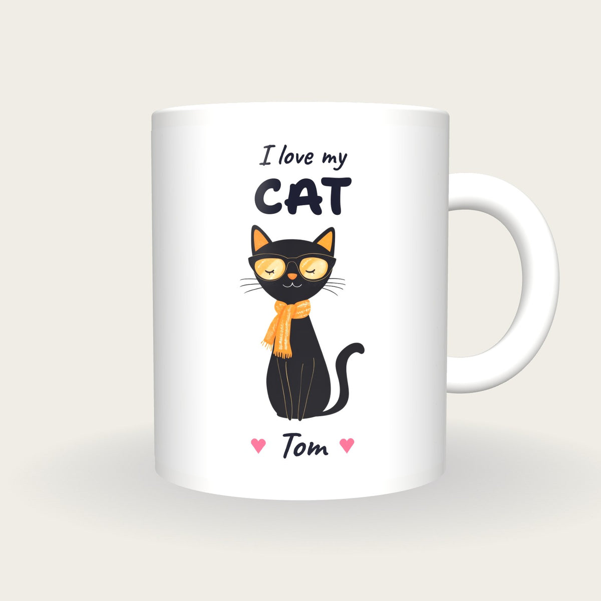 Personalised Black Cat Mug, I Love My Cat, front