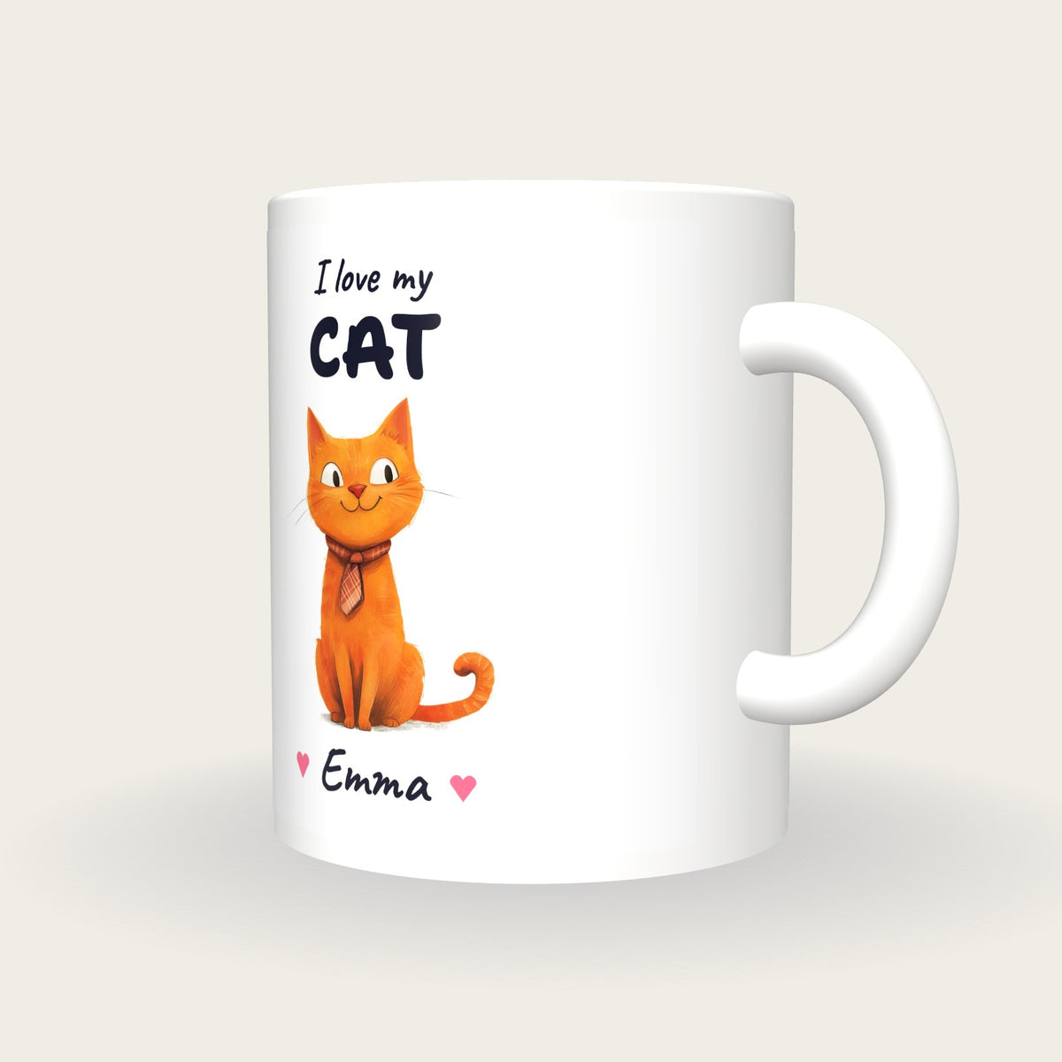 Personalised Ginger Cat Mug, I Love My Cat, three-quarter view