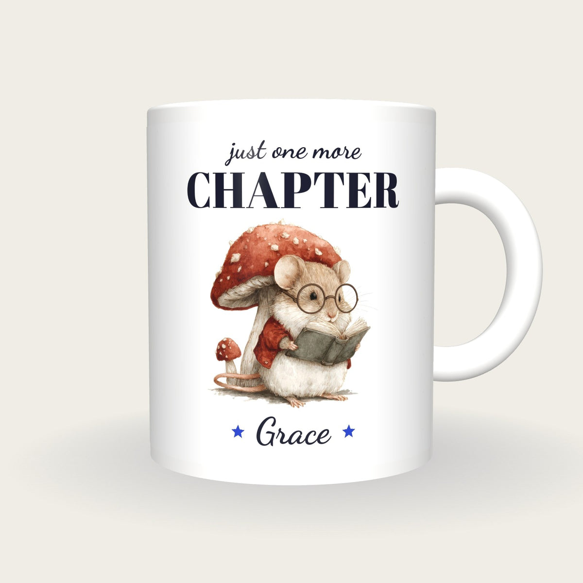 Personalised Reading Mouse Mug, Just One More Chapter, front