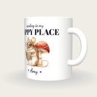Personalised Reading Mouse Mug, Reading Is My Happy Place, three-quarter view