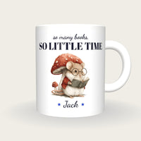 Personalised Reading Mouse Mug, So Many Books So Little Time, front