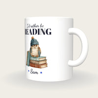Personalised Owl On Books Mug, I'd Rather Be Reading, three-quarter view