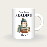 Personalised Owl On Books Mug, I'd Rather Be Reading, front