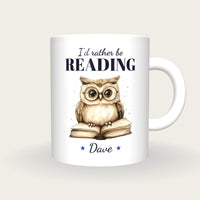 Personalised Owl On An Open Book Mug, I'd Rather Be Reading, front