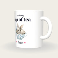 Personalised Rabbit Teacup Mug, You're My Cup Of Tea, three-quarter view