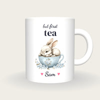 Personalised Rabbit Teacup Mug, But First Tea, front