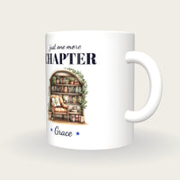Personalised Reading Nook Mug, Just One More Chapter, three-quarter view