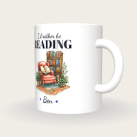 Personalised Reading Nook Mug, I'd Rather Be Reading, three-quarter view