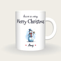 Personalised Snowman With Cocoa Mug, Merry Christmas, front