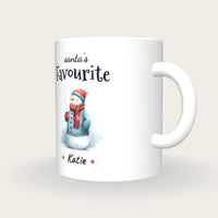 Personalised Snowman With Cocoa Mug, Santa's Favourite, three-quarter view