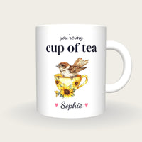 Personalised Sparrow Teacup Mug, You're My Cup Of Tea, front
