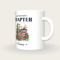 Personalised Floral Book Stack Mug, Just One More Chapter, three-quarter view
