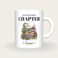 Personalised Floral Book Stack Mug, Just One More Chapter, front