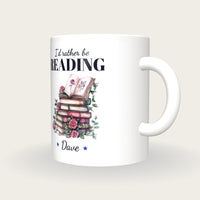 Personalised Floral Book Stack Mug, I'd Rather Be Reading, three-quarter view