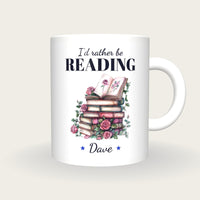 Personalised Floral Book Stack Mug, I'd Rather Be Reading, front