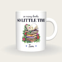 Personalised Floral Book Stack Mug, So Many Books So Little Time, front