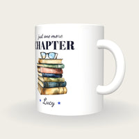 Personalised Books And Reading Glasses Mug, Just One More Chapter, three-quarter view