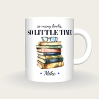Personalised Books And Reading Glasses Mug, So Many Books So Little Time, front
